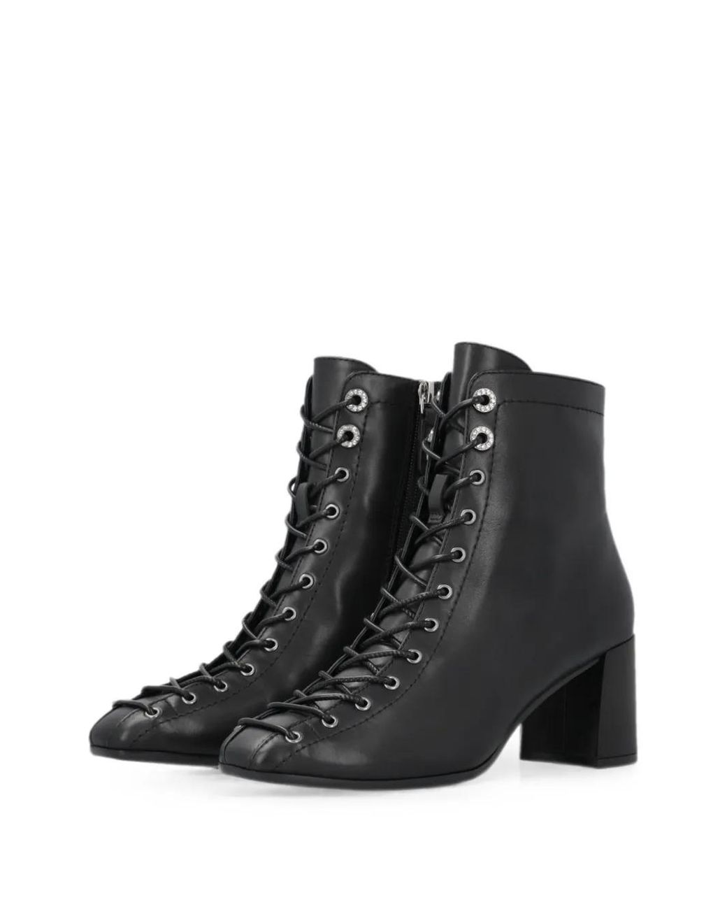 Pinko Black Lace-Up Leather Ankle Boots With Heel