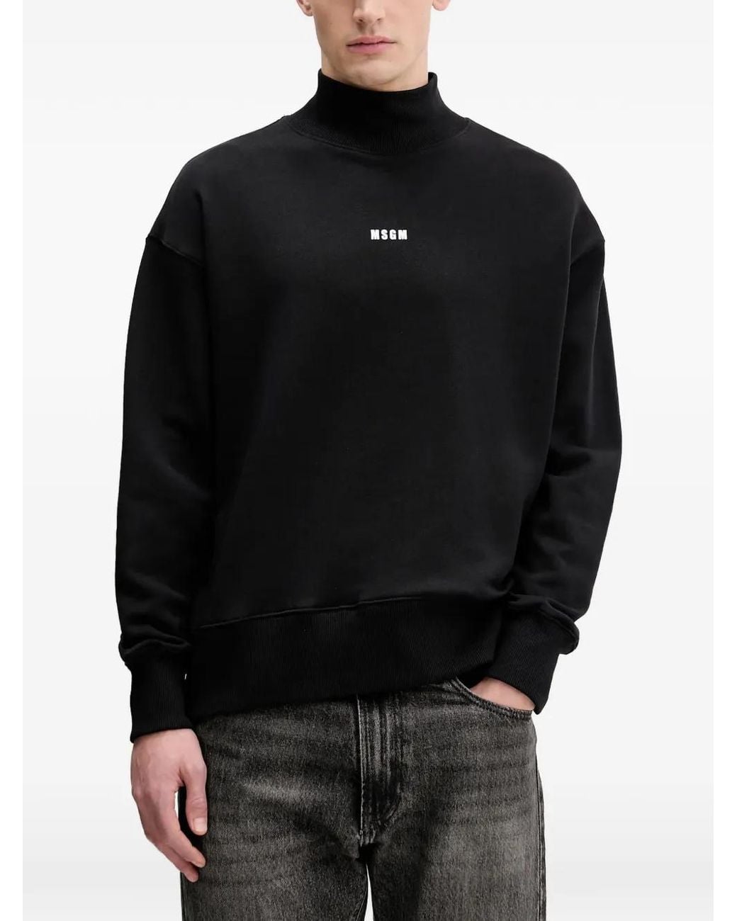 MSGM Black Roll-Neck Logo-Detail Sweater for men