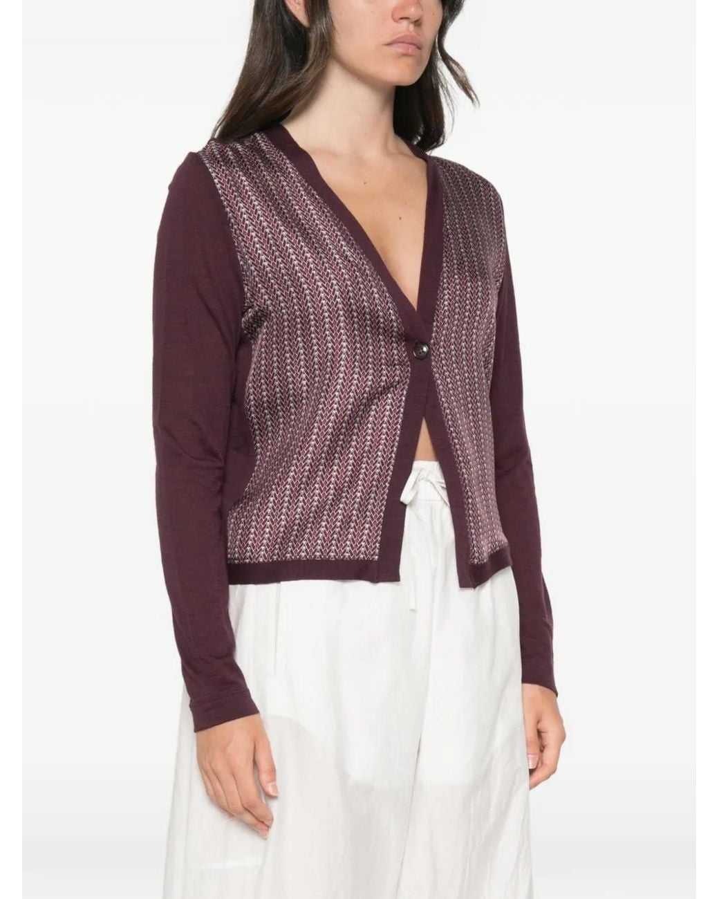 Whyci Purple Patterned V-Neck Cardigan