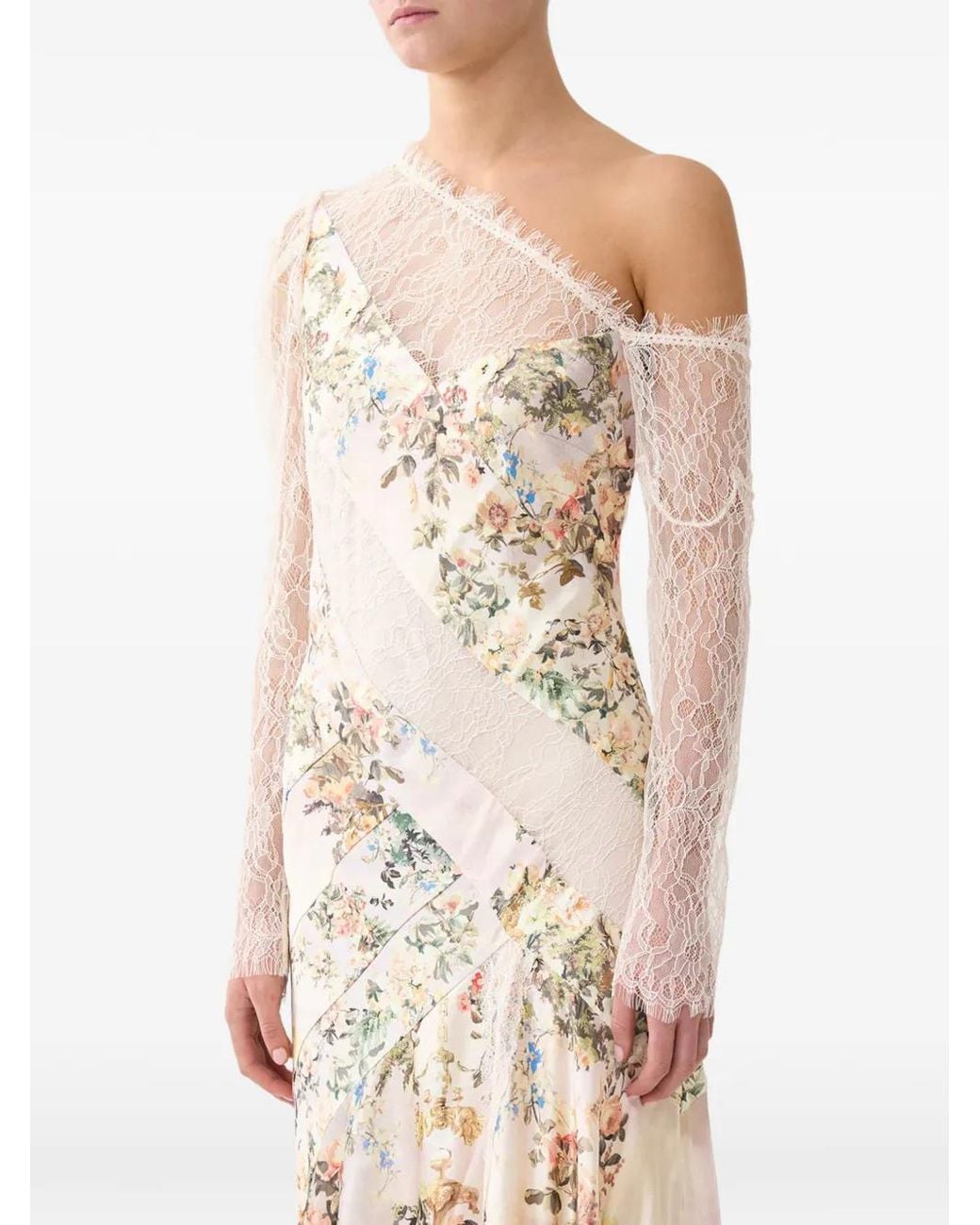 Camilla White Floral Print Lace Trim Dress