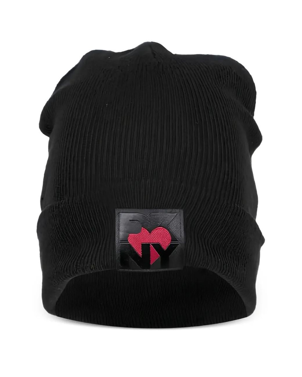 DKNY Black Logo-Patch Beanie Hat
