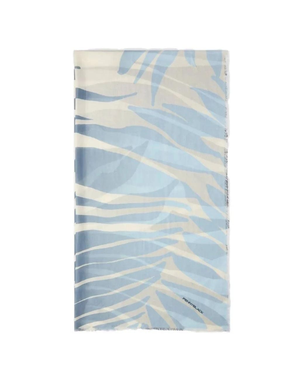 Pennyblack Blue Leaf-Print Frayed Scarf