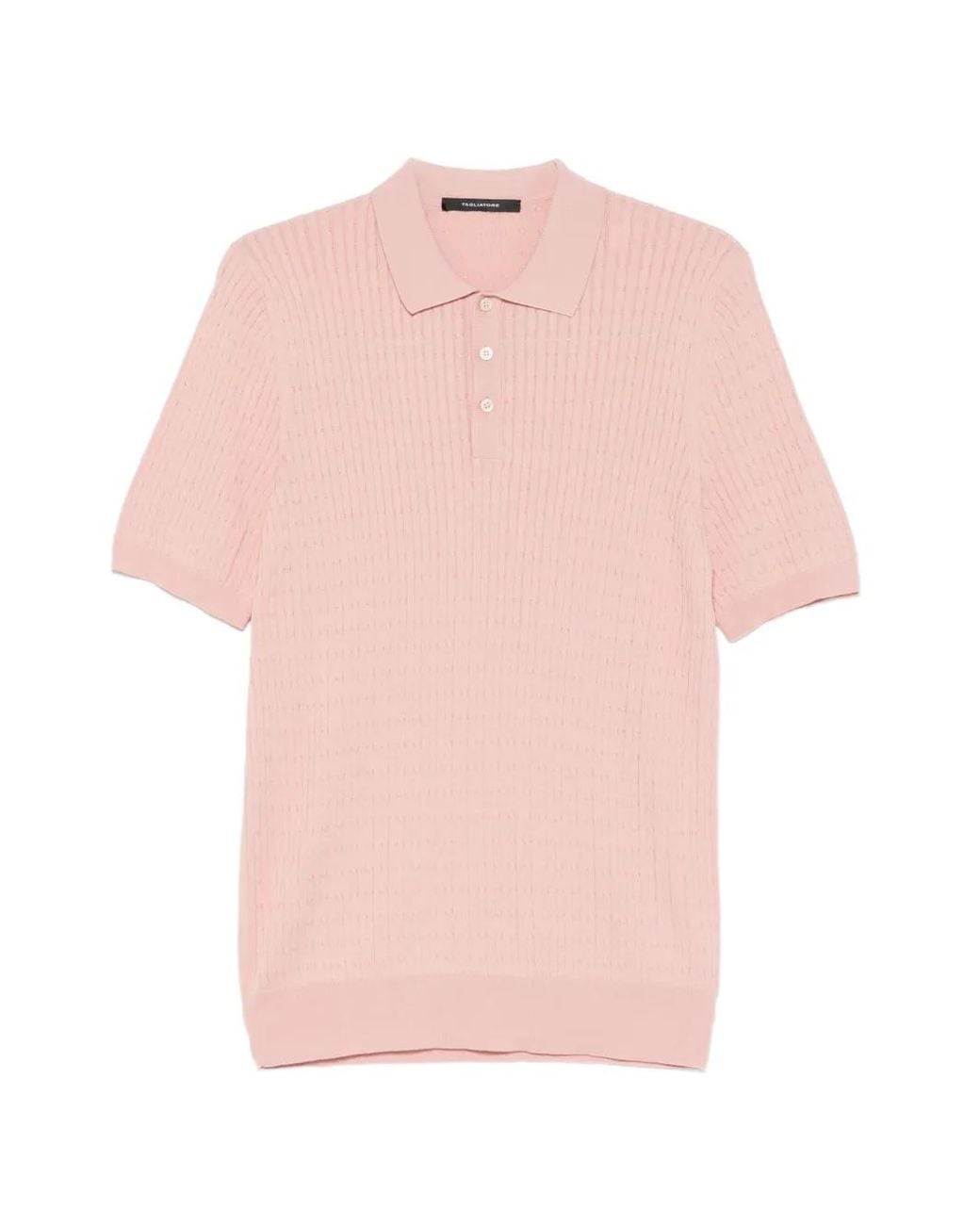 Tagliatore Pink Cable-Knit Polo Shirt for men