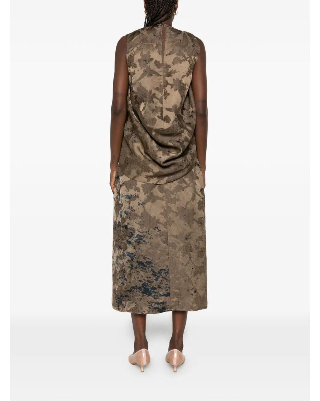 Uma Wang Natural Floral-Print Draped Maxi Dress