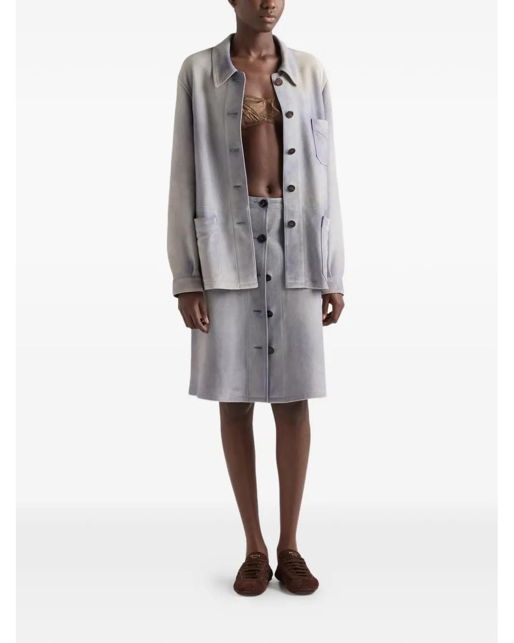 Prada Gray Suede Caban Jacket
