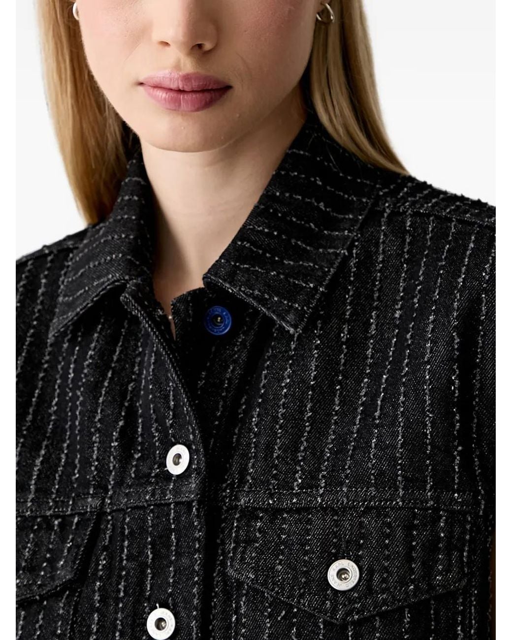Karl Lagerfeld Black Pinstripe-Pattern Sleeveless Jacket