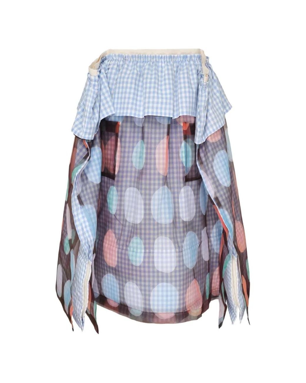 Comme des Garçons Blue Gingham-Check Polka-Dot Skirt
