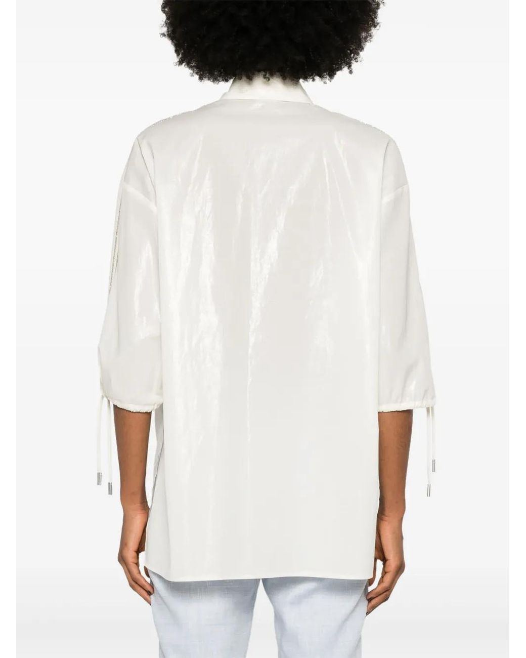 Peserico White Beaded Trim-Detail Taffeta Shirt
