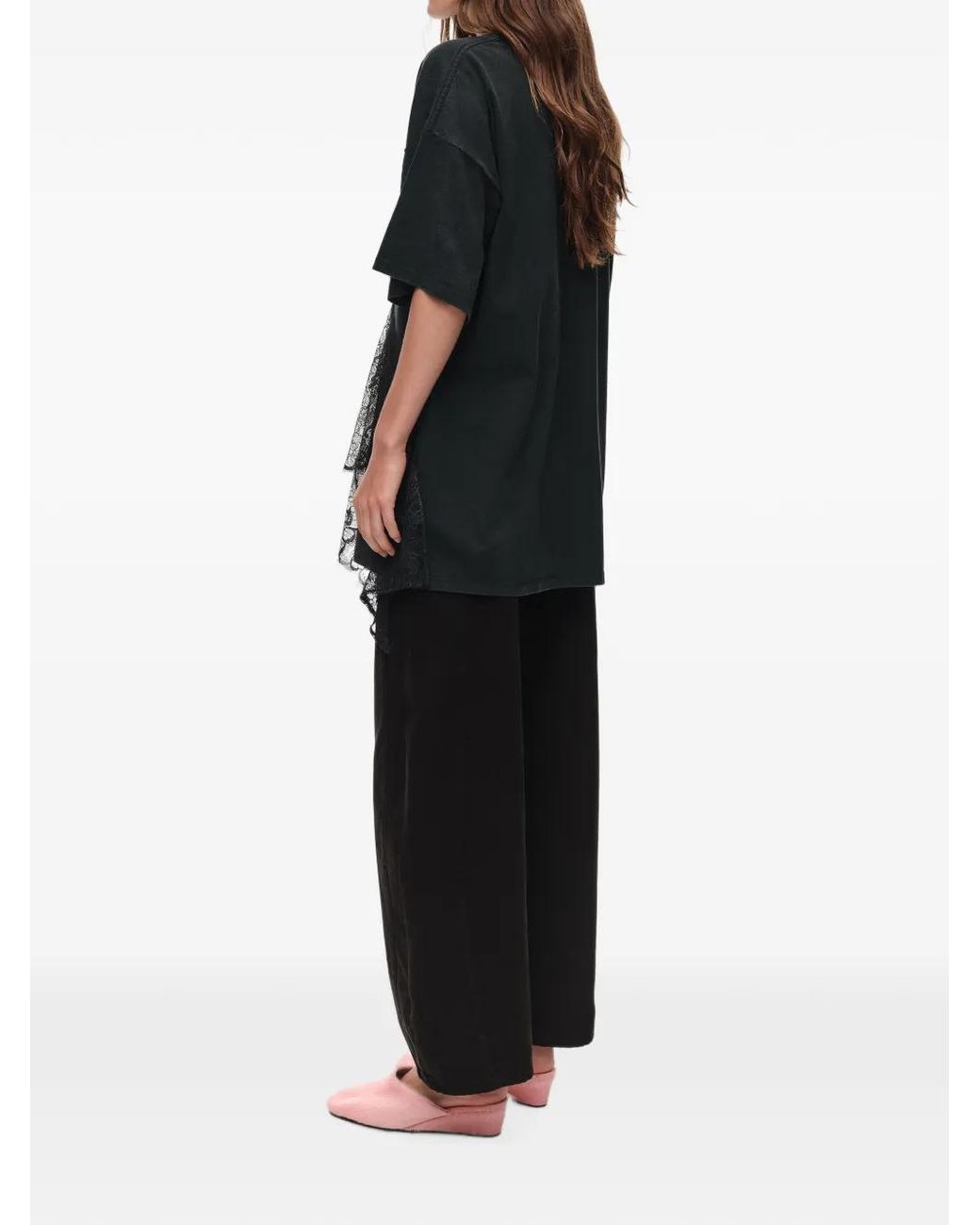 Bimba Y Lola Black Wash Lace Ruffle T-Shirt