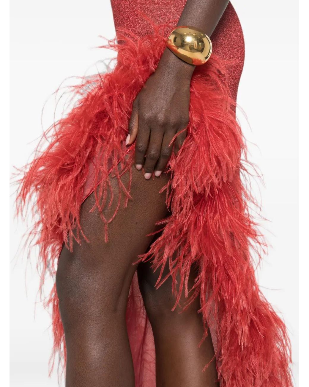 Oseree Red Lumiere Plumage Asymetrical Dress
