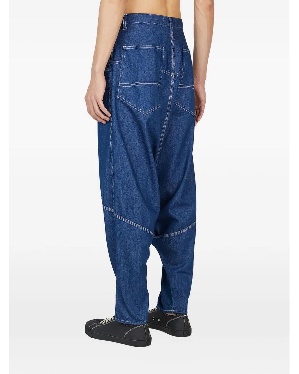 Sulvam Blue Contrast-Stitch Drop-Crotch Jeans for men