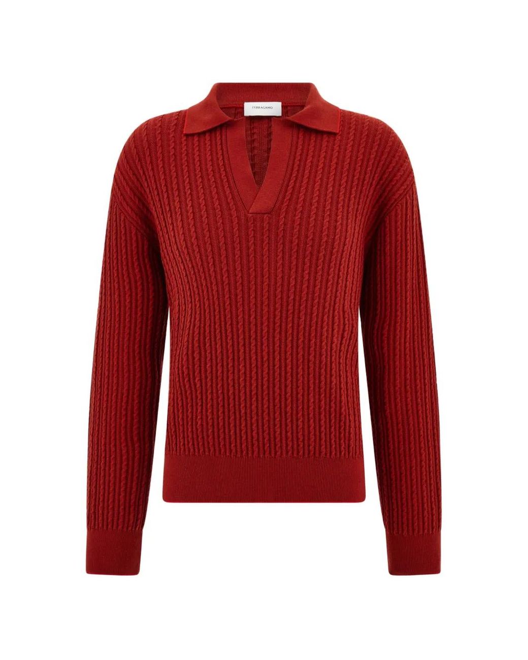 Ferragamo Red Knitted Polo Top for men