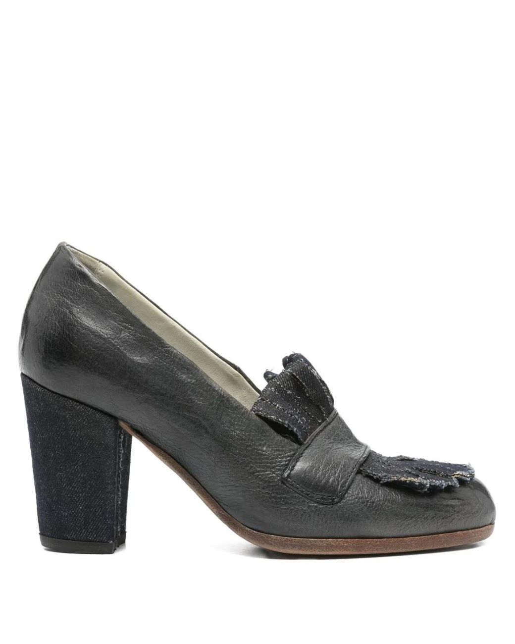 Sartori Gold Gray 70Mm Denim-Detail Block-Heel Loafers