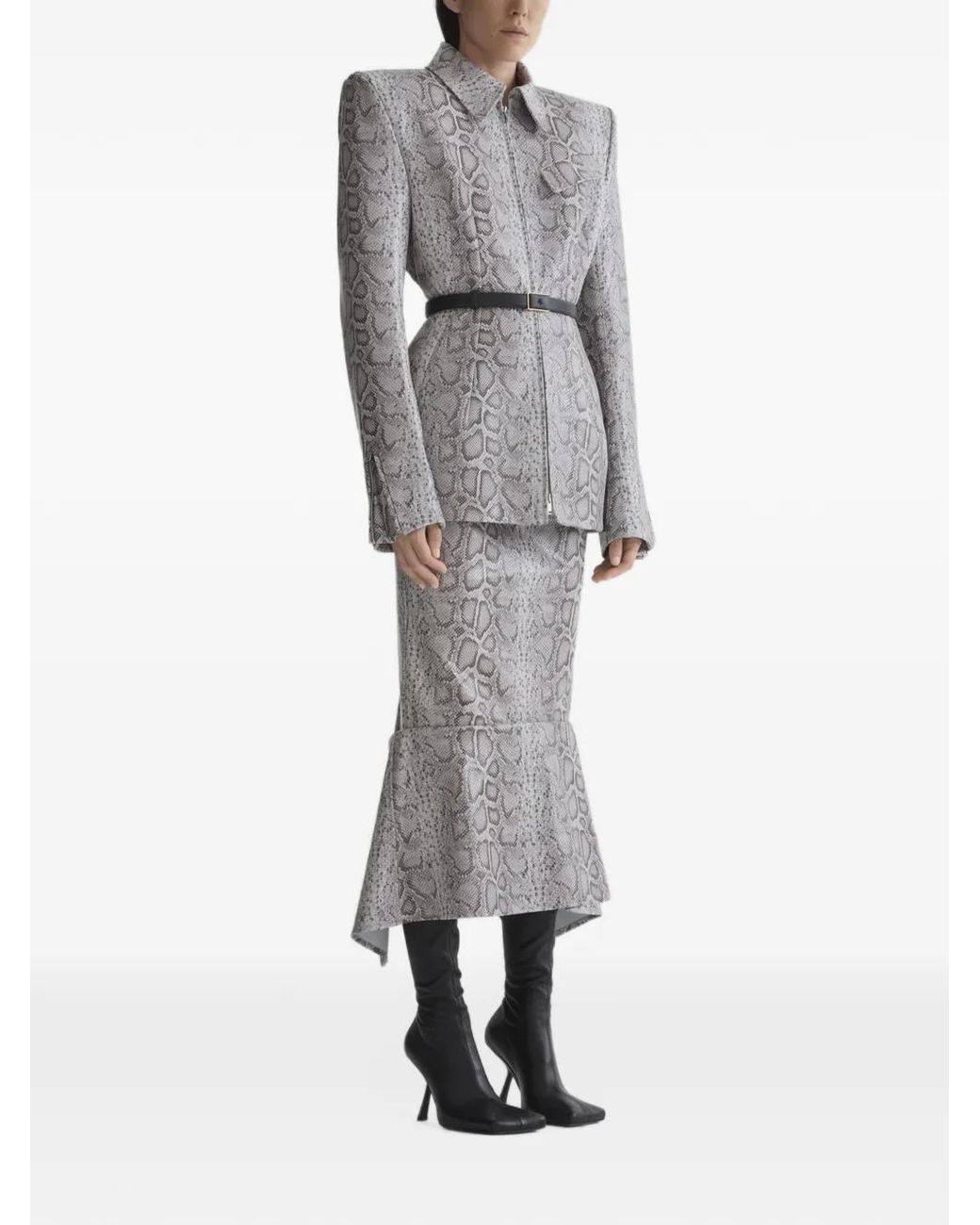 Mugler Gray Python-Embossed Leather Oblique Jacket