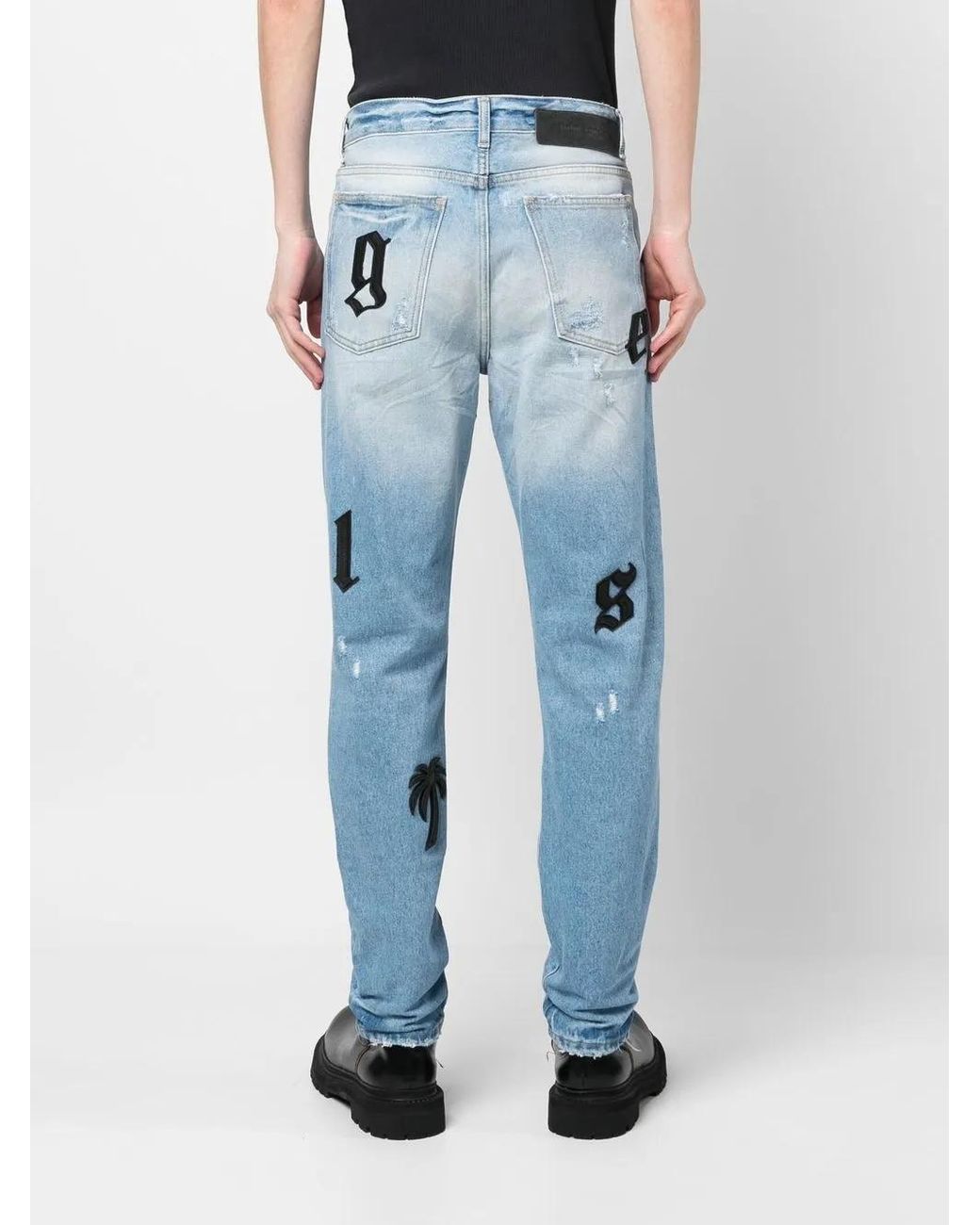 Palm Angels Blue Wash Logo Patch Denim Cotton Jeans for men