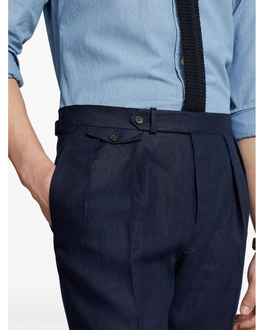 Polo Ralph Lauren Blue Pleat-Detail Linen Trousers for men