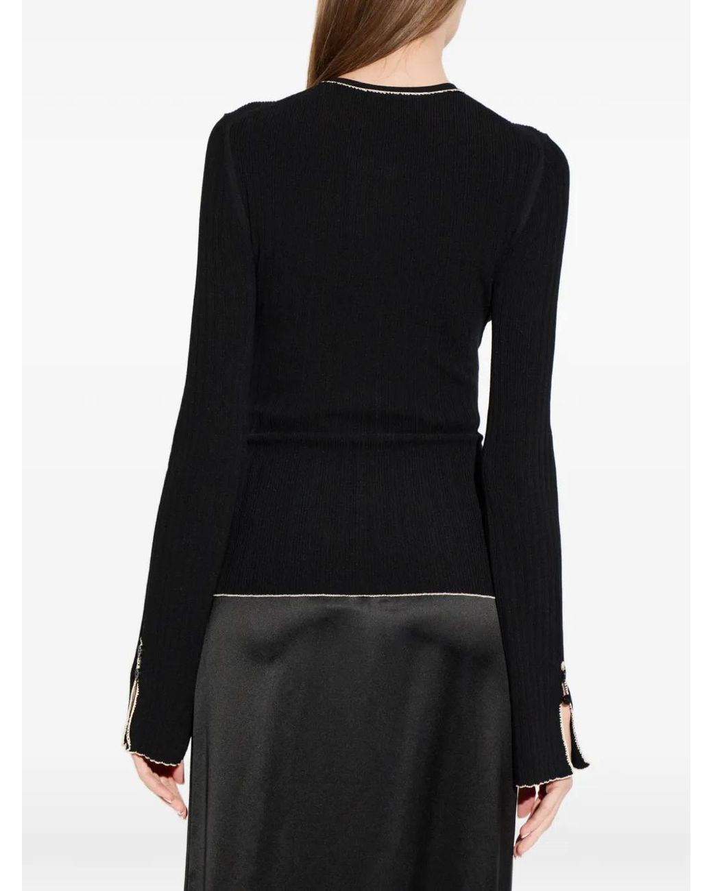By Malene Birger Black Benny Ribbed-Knit Contrast-Trim Cardigan