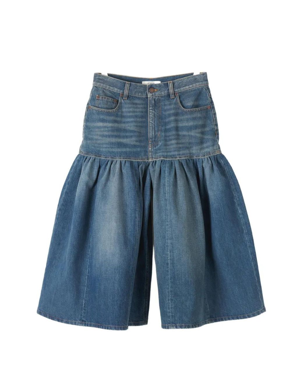 Chloé Blue Ruffled Denim Shorts