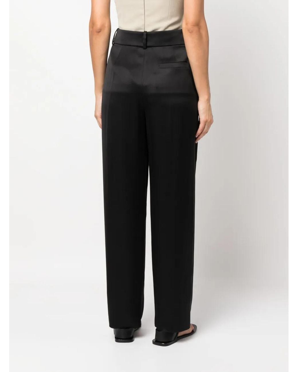 Giorgio Armani Black Pleat-Detail Wide-Leg Silk Trousers