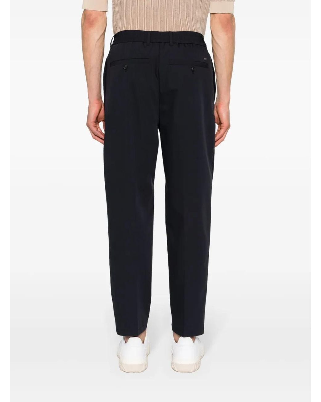 Emporio Armani Blue Elasticated-Waist Tapered-Leg Trousers for men