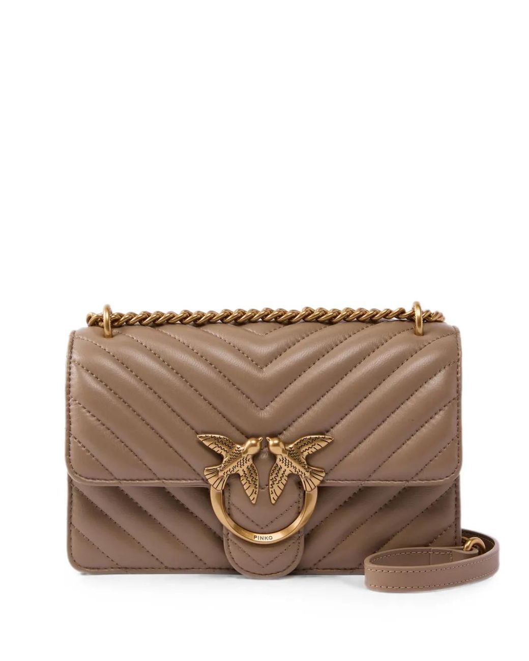 Pinko Brown Sac Porté Épaule Love Birds À Matelassage Chevrons