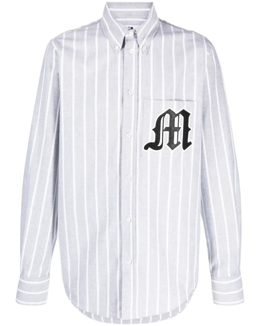MSGM White Logo-Appliqué Striped Cotton Shirt for men