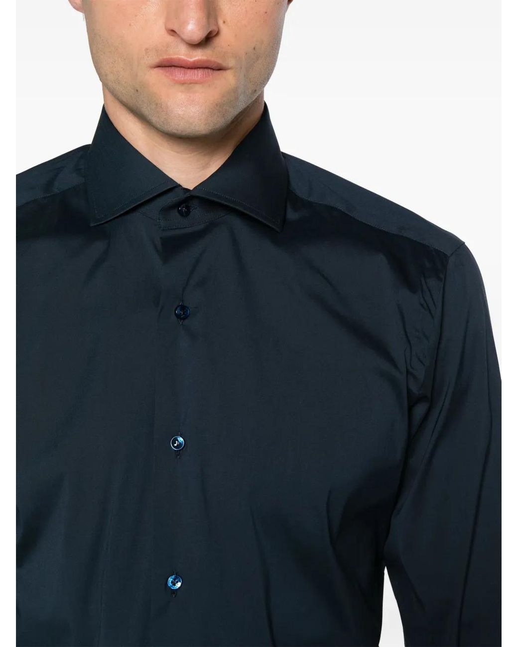 Barba Napoli Blue Spread-Collar Shirt for men