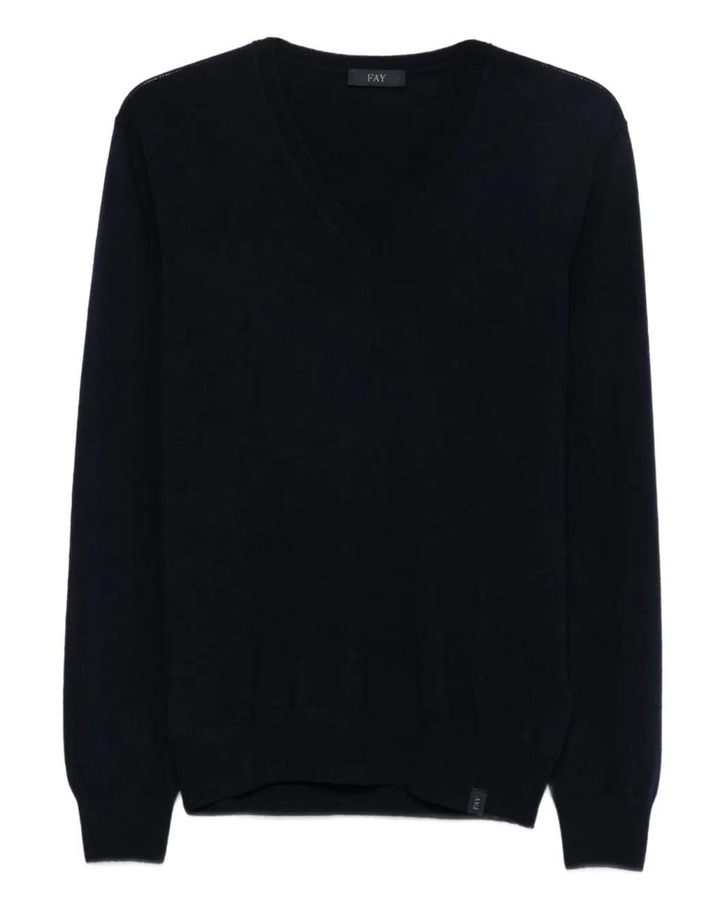 Fay Black V-Neck Wool Sweater for men