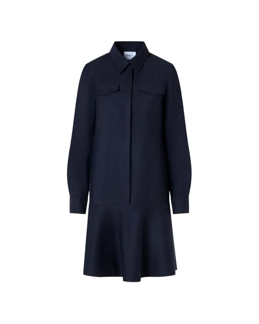 Akris Blue Ruffled-Hem Button-Fastening Mini Dress