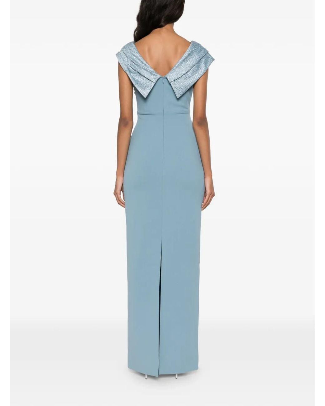 Solace London Blue Cardinale Crystal-Embellished Draped Maxi Dress