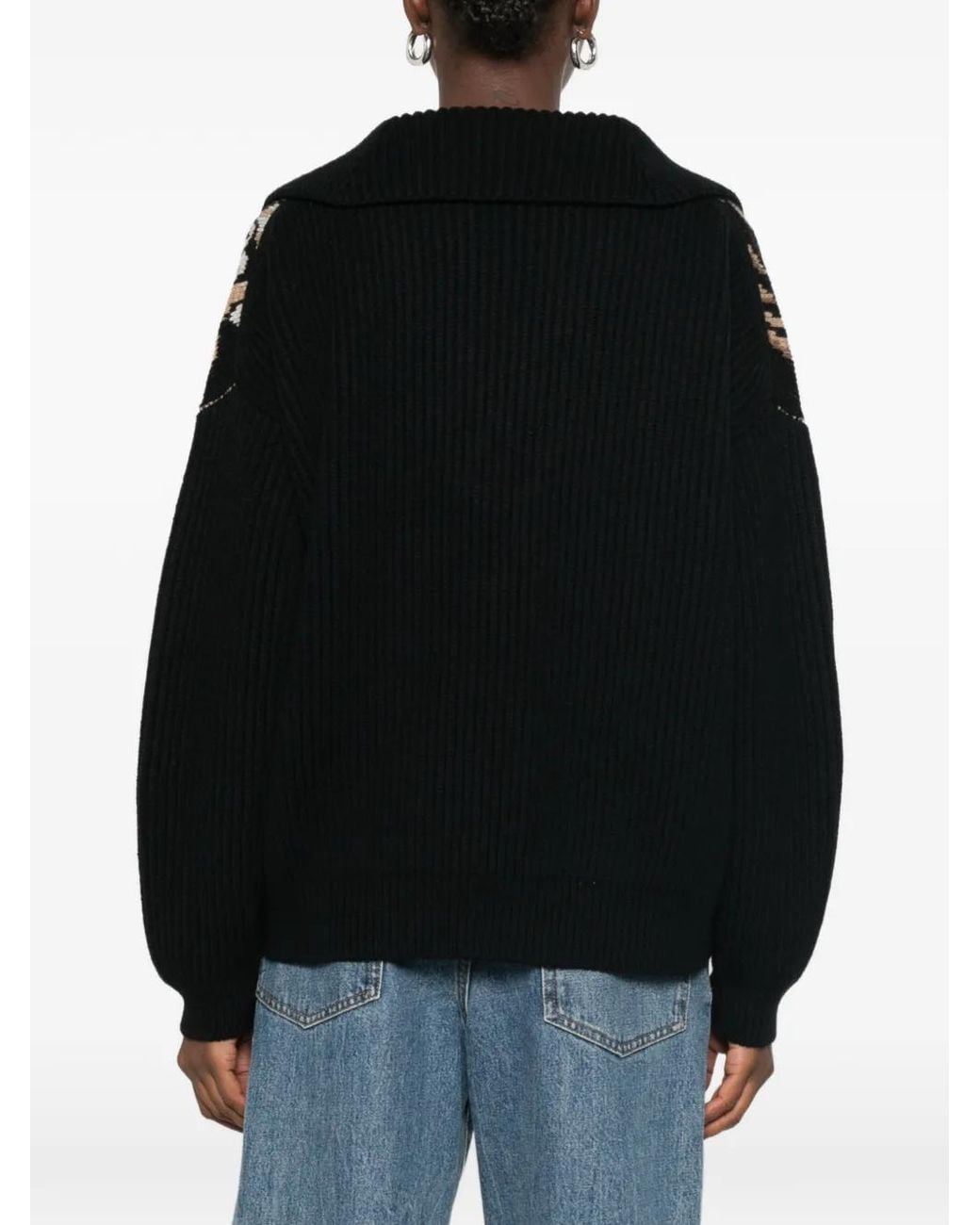 Etro Black Intarsia-Knit Lace-Up Sweater
