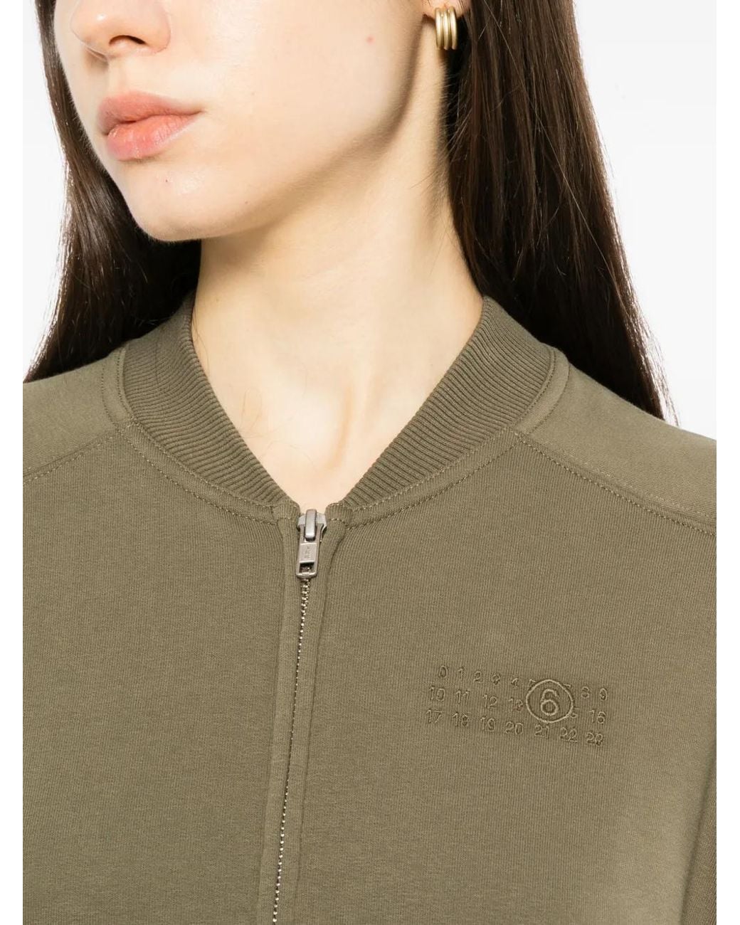 MM6 by Maison Margiela Green Logo-Embroidered Zip-Up Sweatshirt