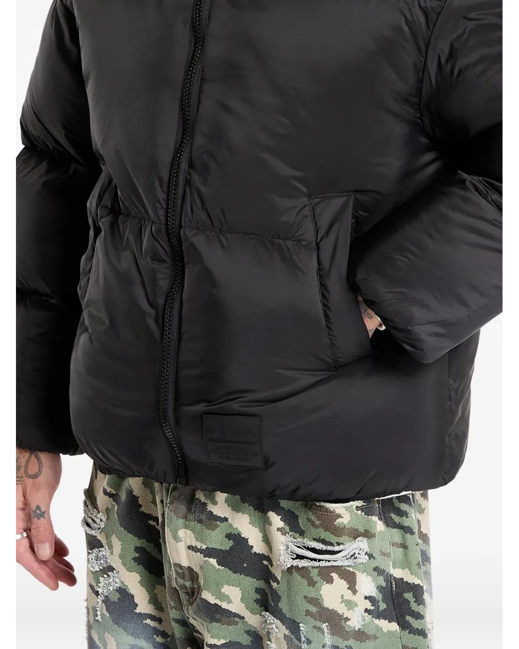 Alpha Industries Black Logo-Patch Padded Jacket for men