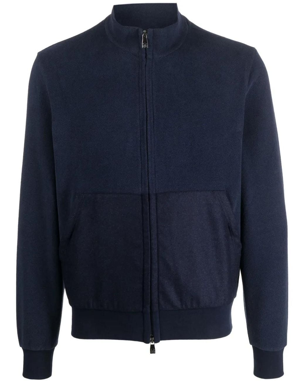Corneliani Blue Mock-Neck Zip-Up Sweatshirt for men