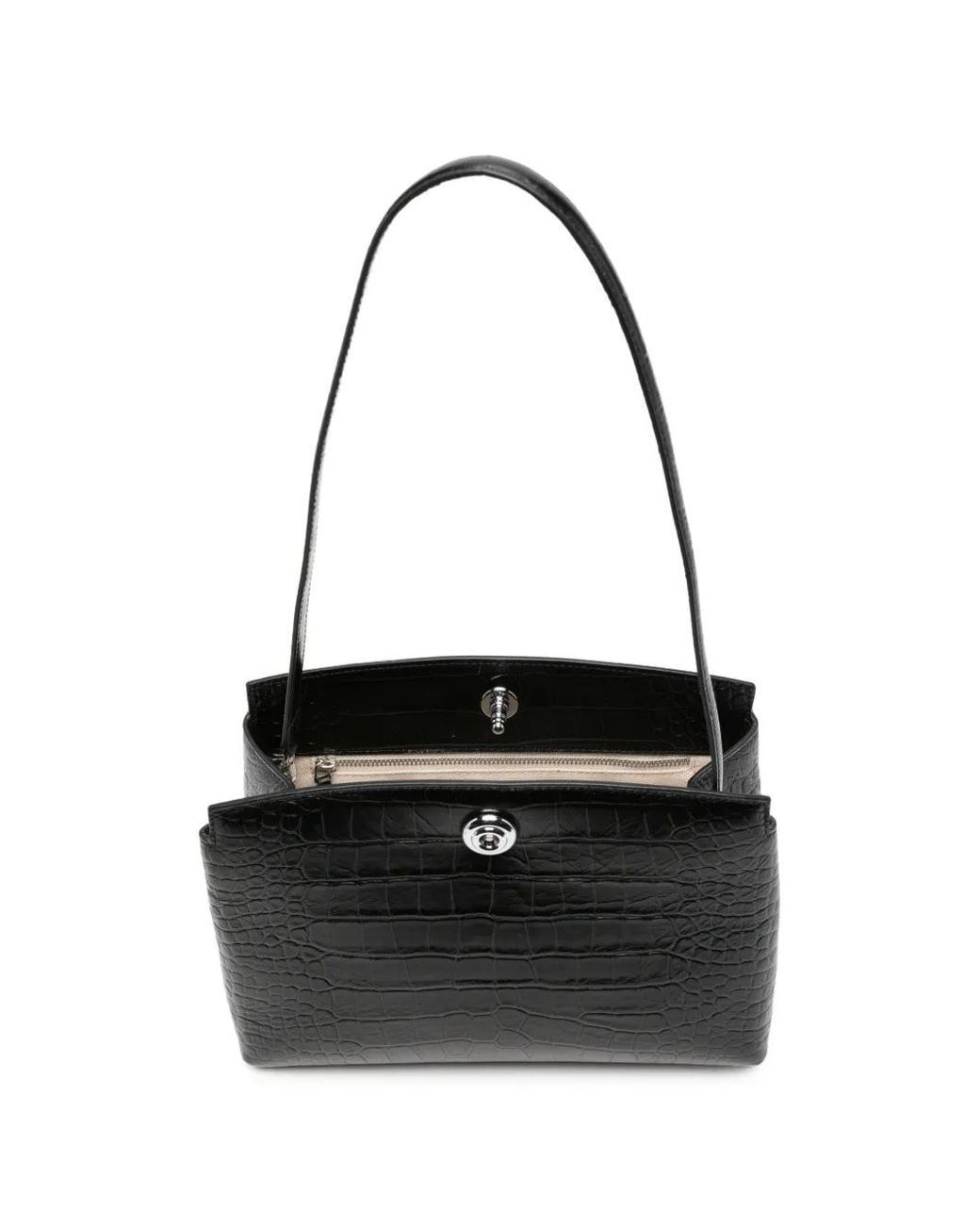 Liffner Black Pushlock Croc-Effect Clutch Bag