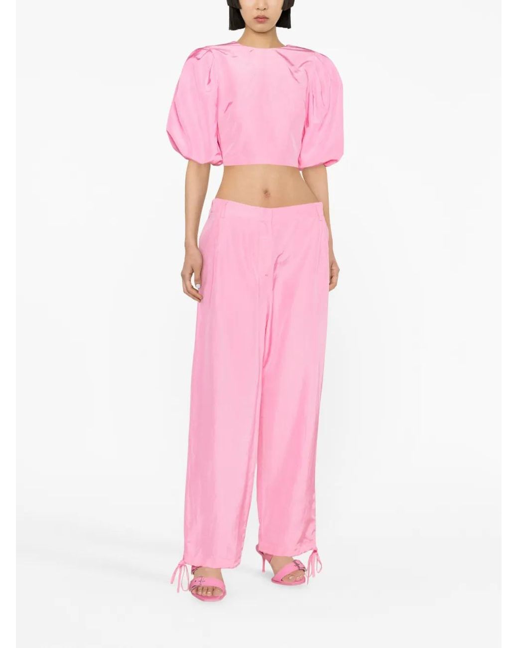 MSGM Pink Puff-Sleeved Crop Top