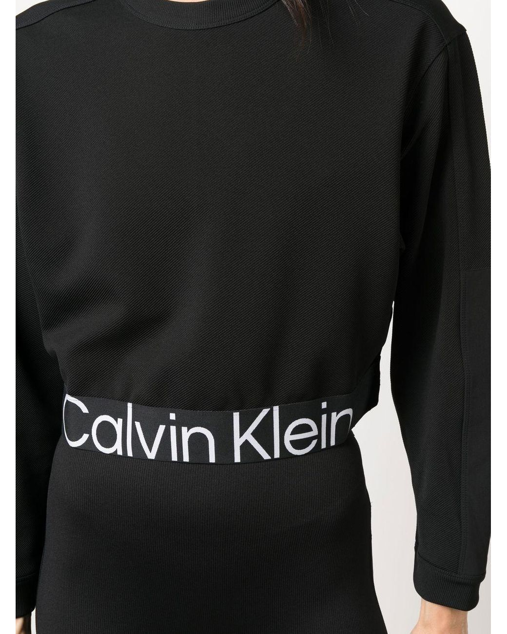 Calvin Klein Logo-band-detail Cropped Sweatshirt in Black | Lyst