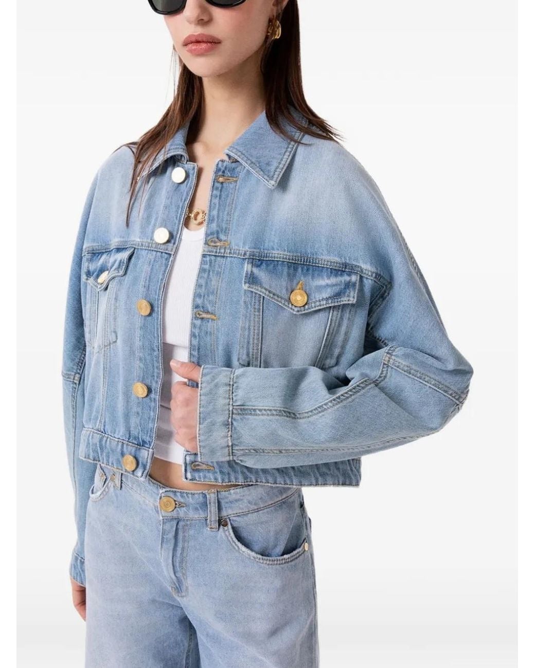 Gaelle Paris Cropped Button-Up Denim Jack in het Blue