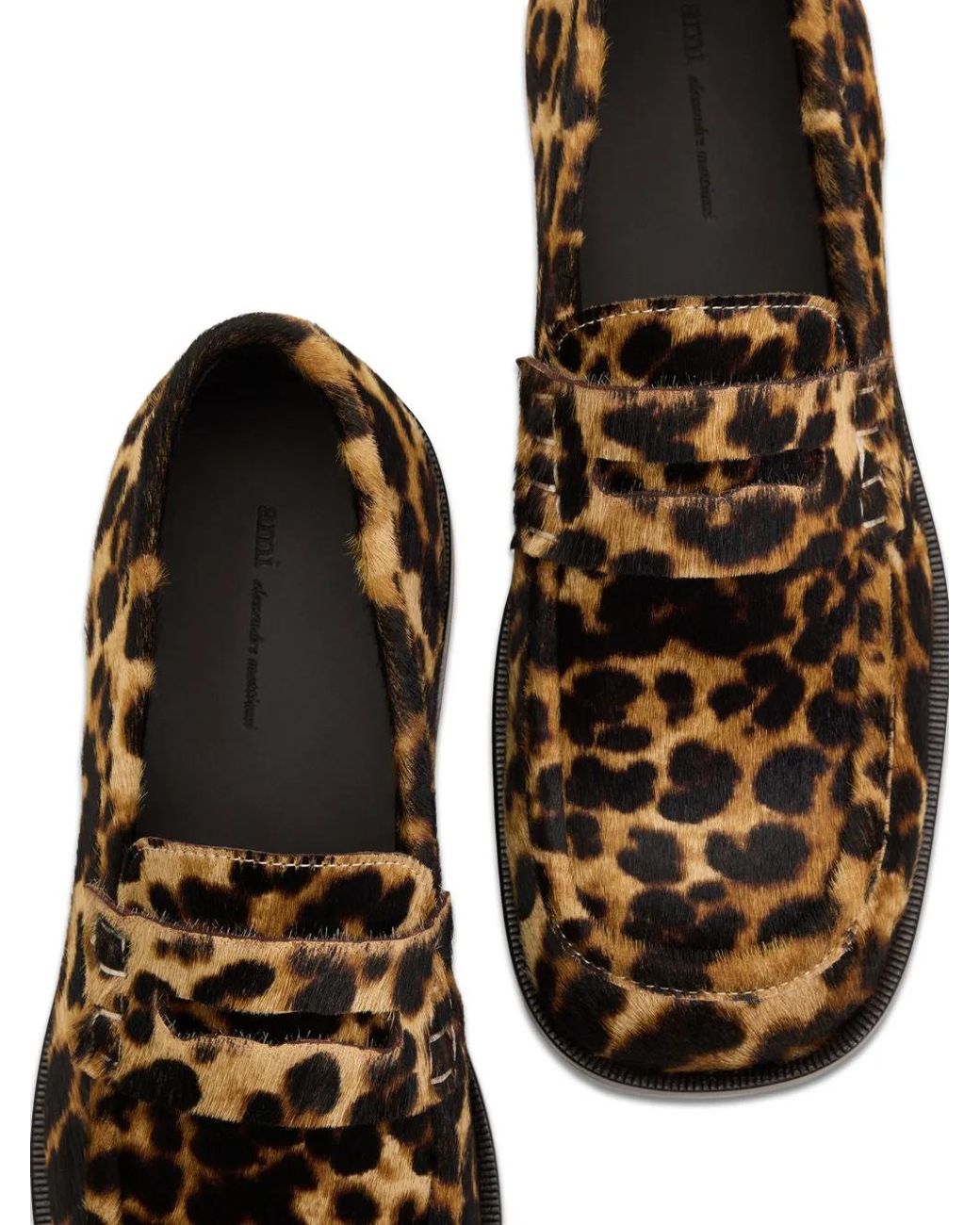AMI Brown Leopard Print Cowhide Leather Loafers