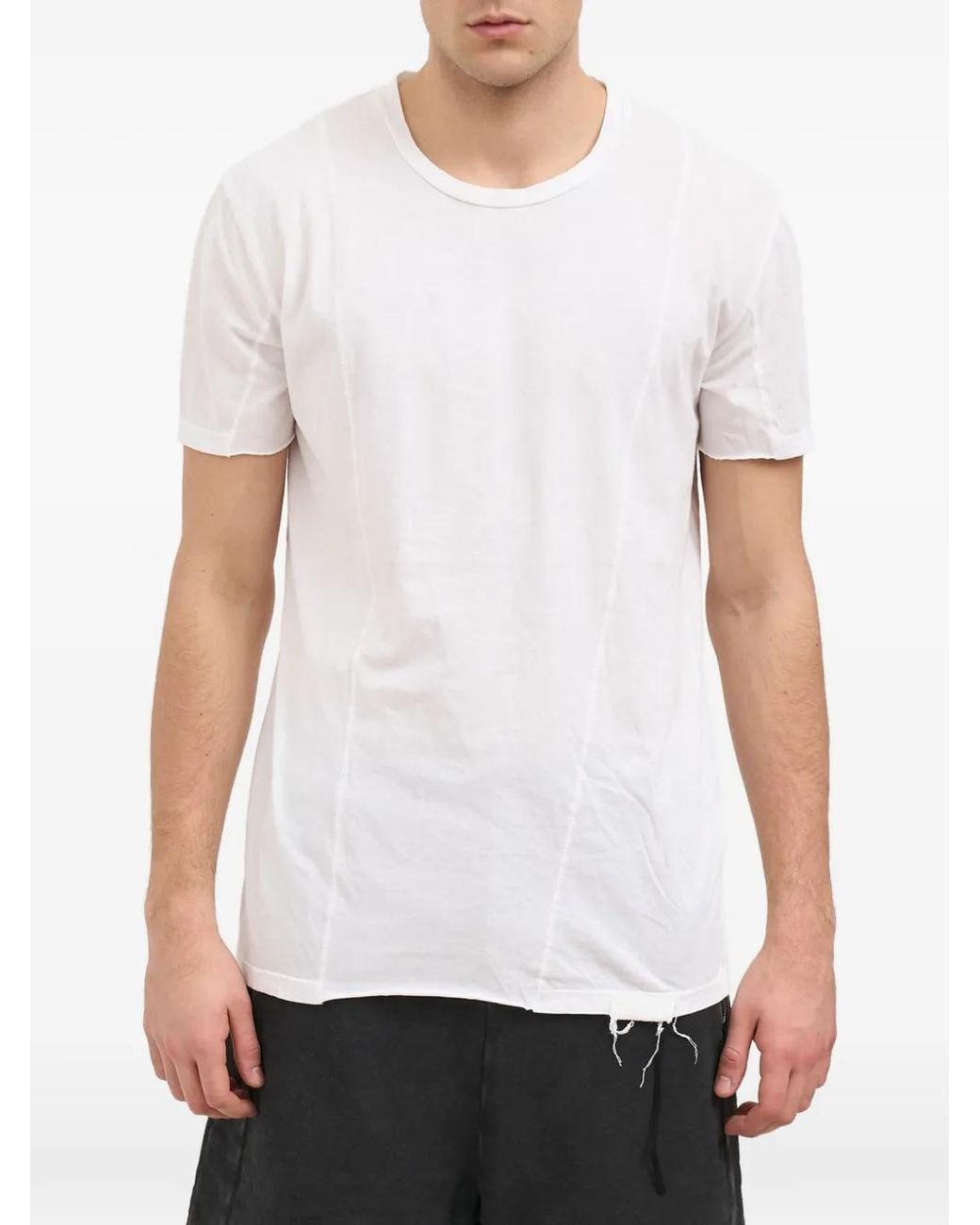 MD75 White Exposed-Seam Raw-Cut Cotton T-Shirt for men