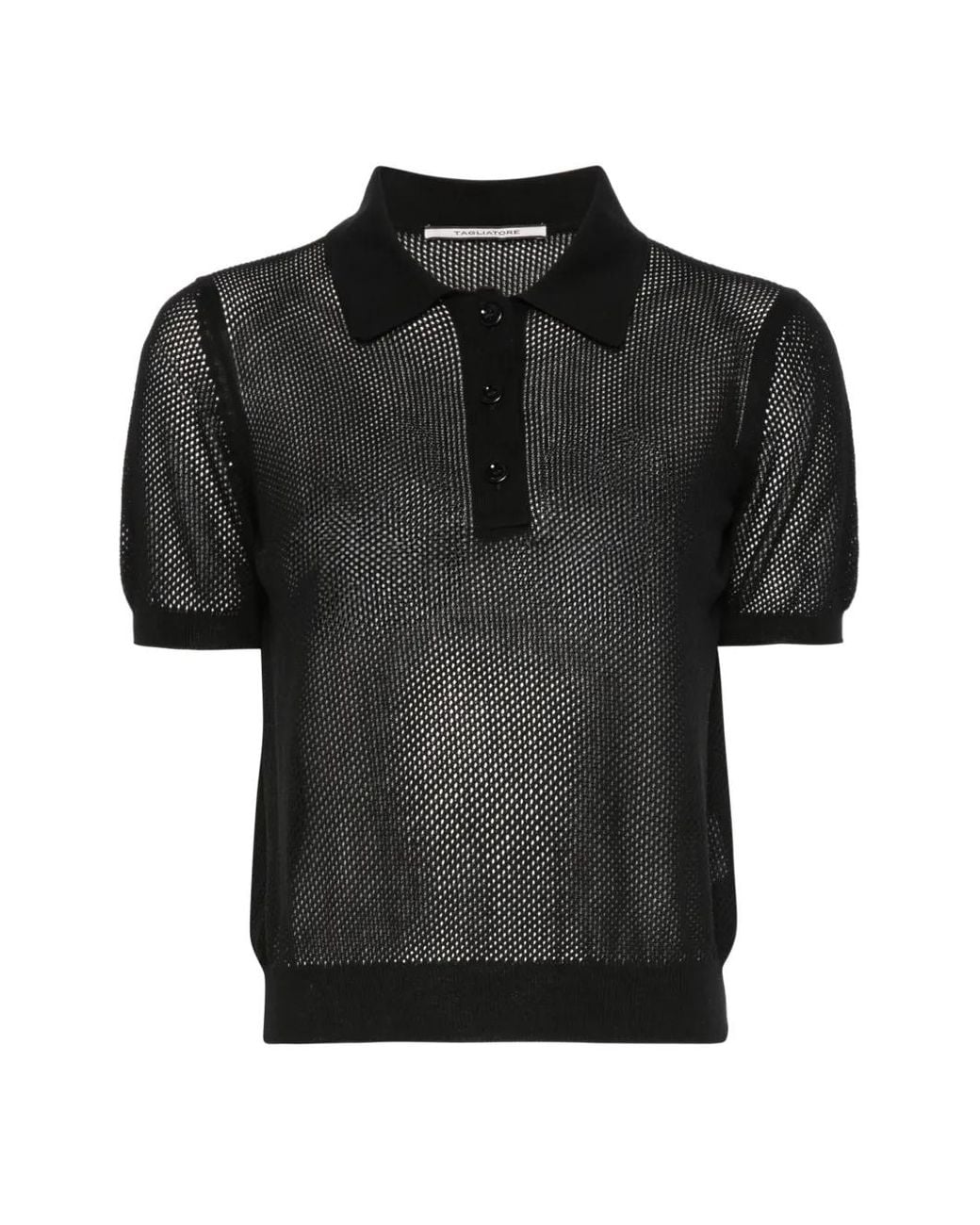 Tagliatore Black Fabrizia Mesh-Knit Polo Top