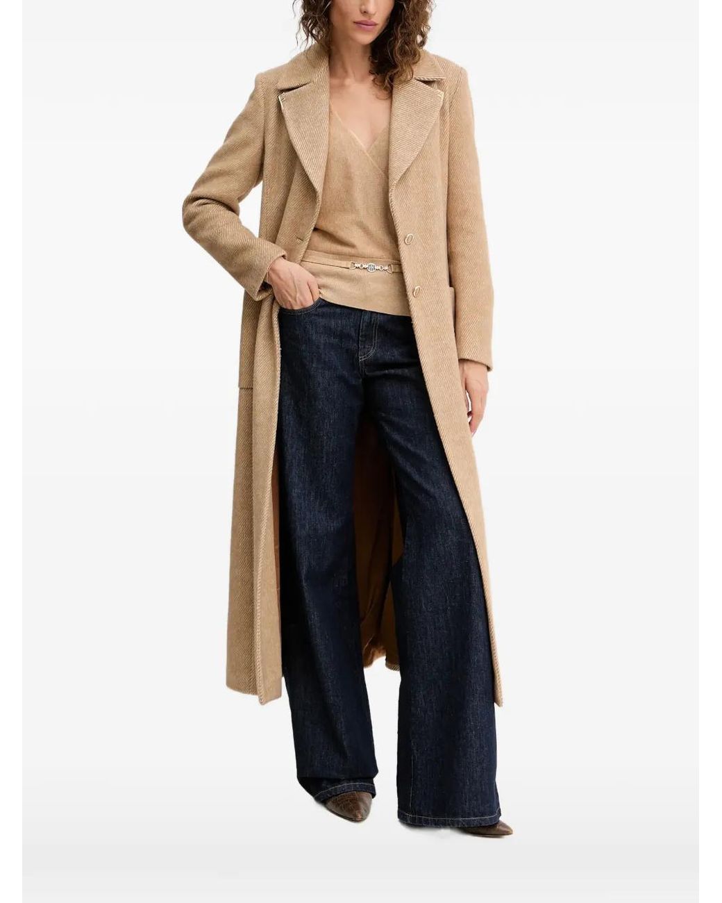 Fracomina Blue Belted Herringbone Coat
