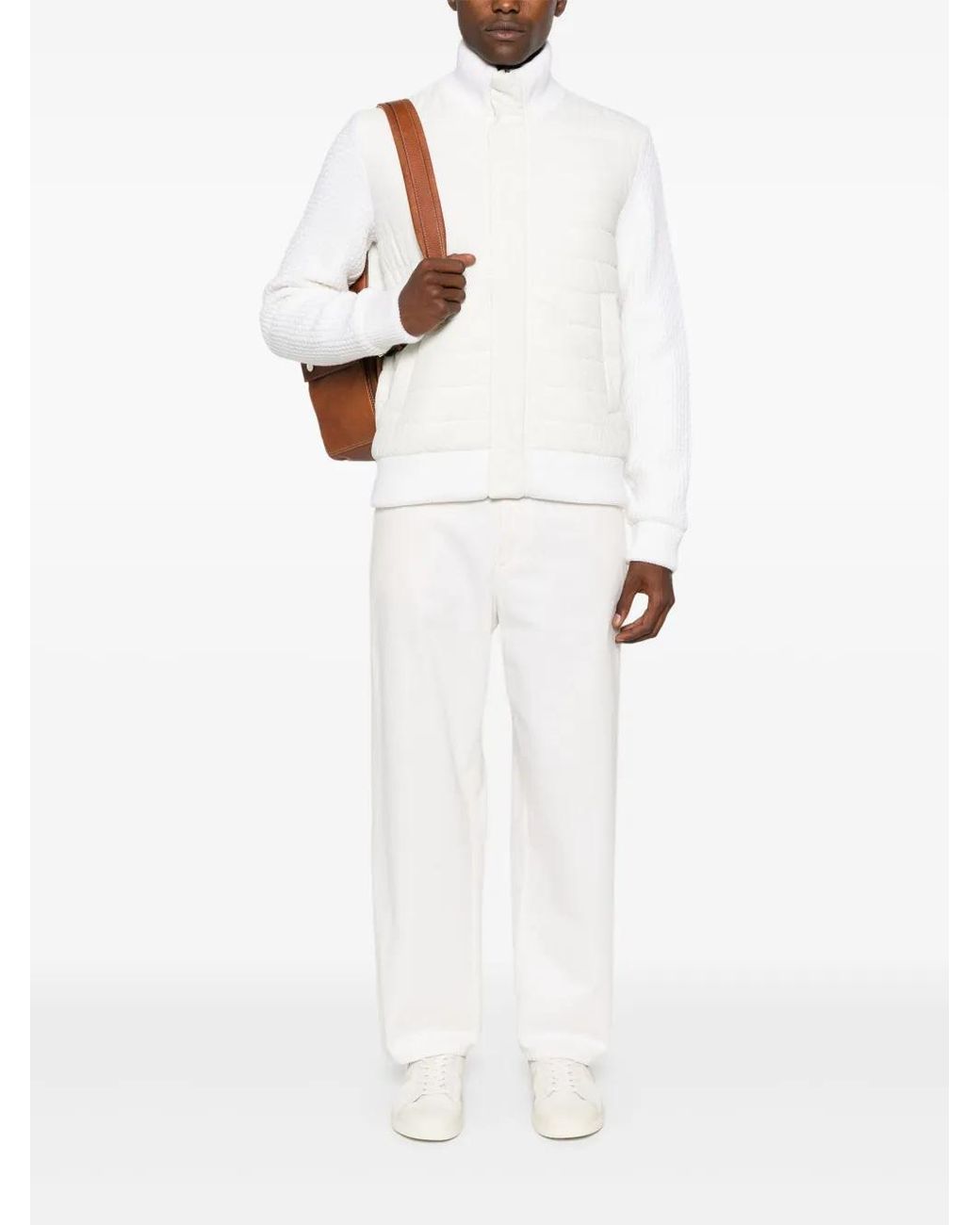 Herno White Knitted-Panels Padded Bomber Jacket for men