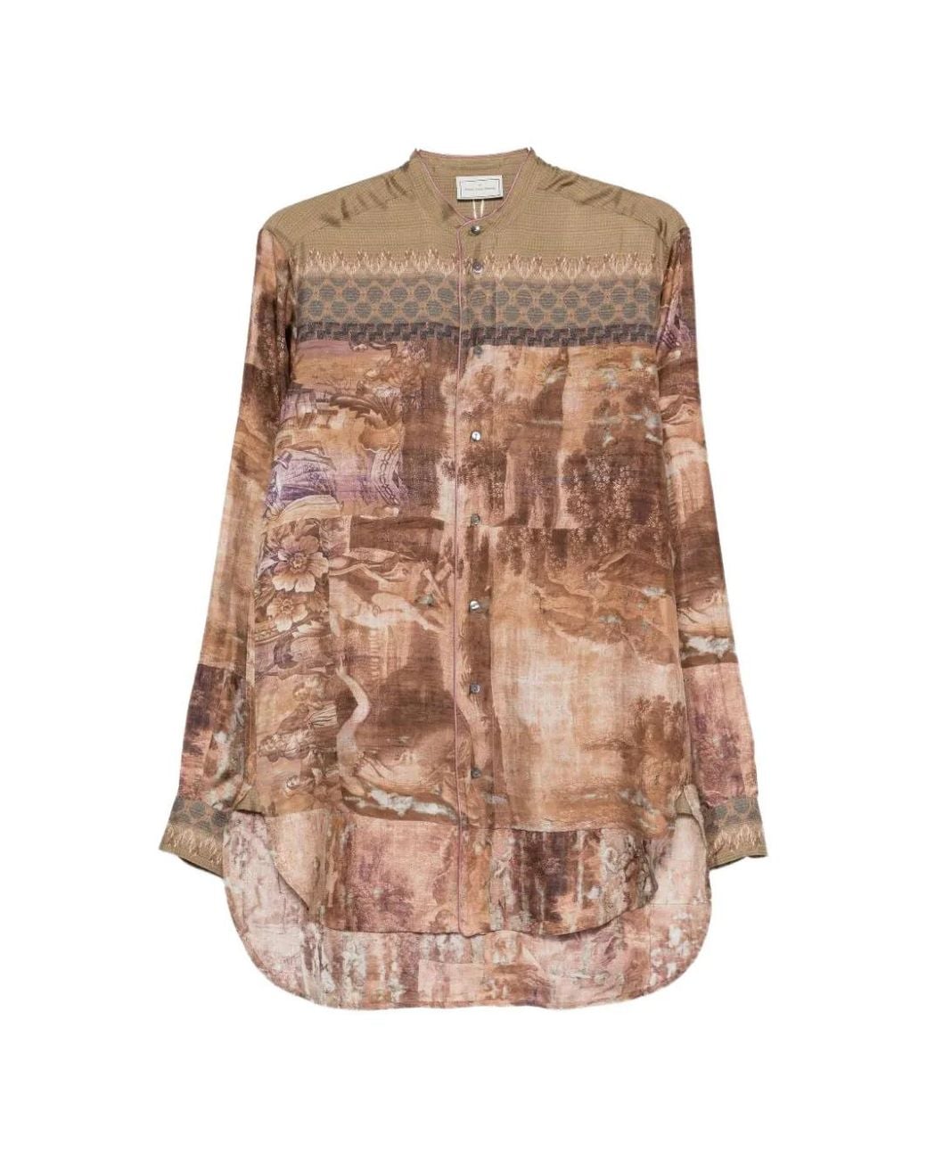 Pierre Louis Mascia Natural Aloe Printed Silk Shirt