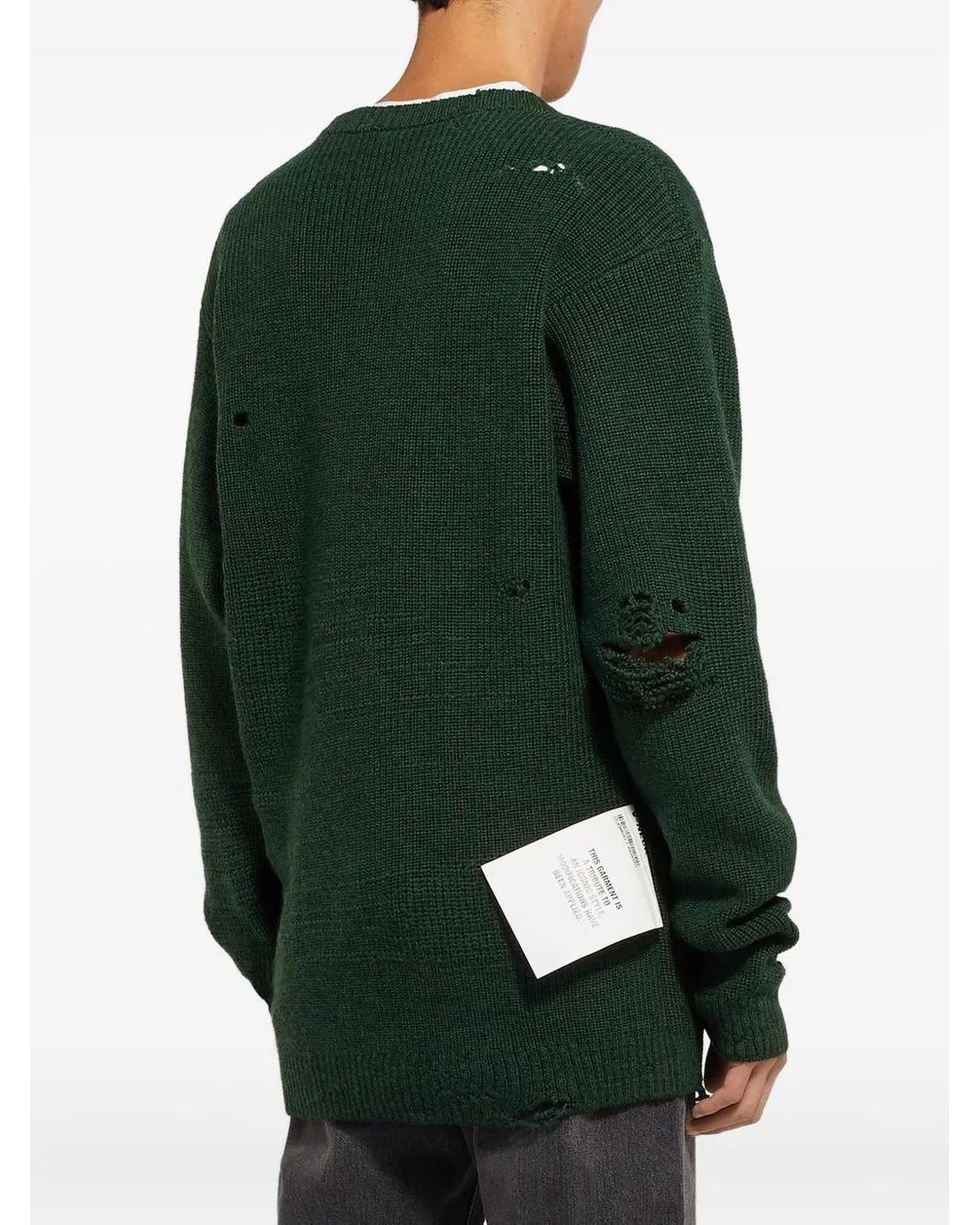 Vetements Green Distressed-Effect Wool Sweater