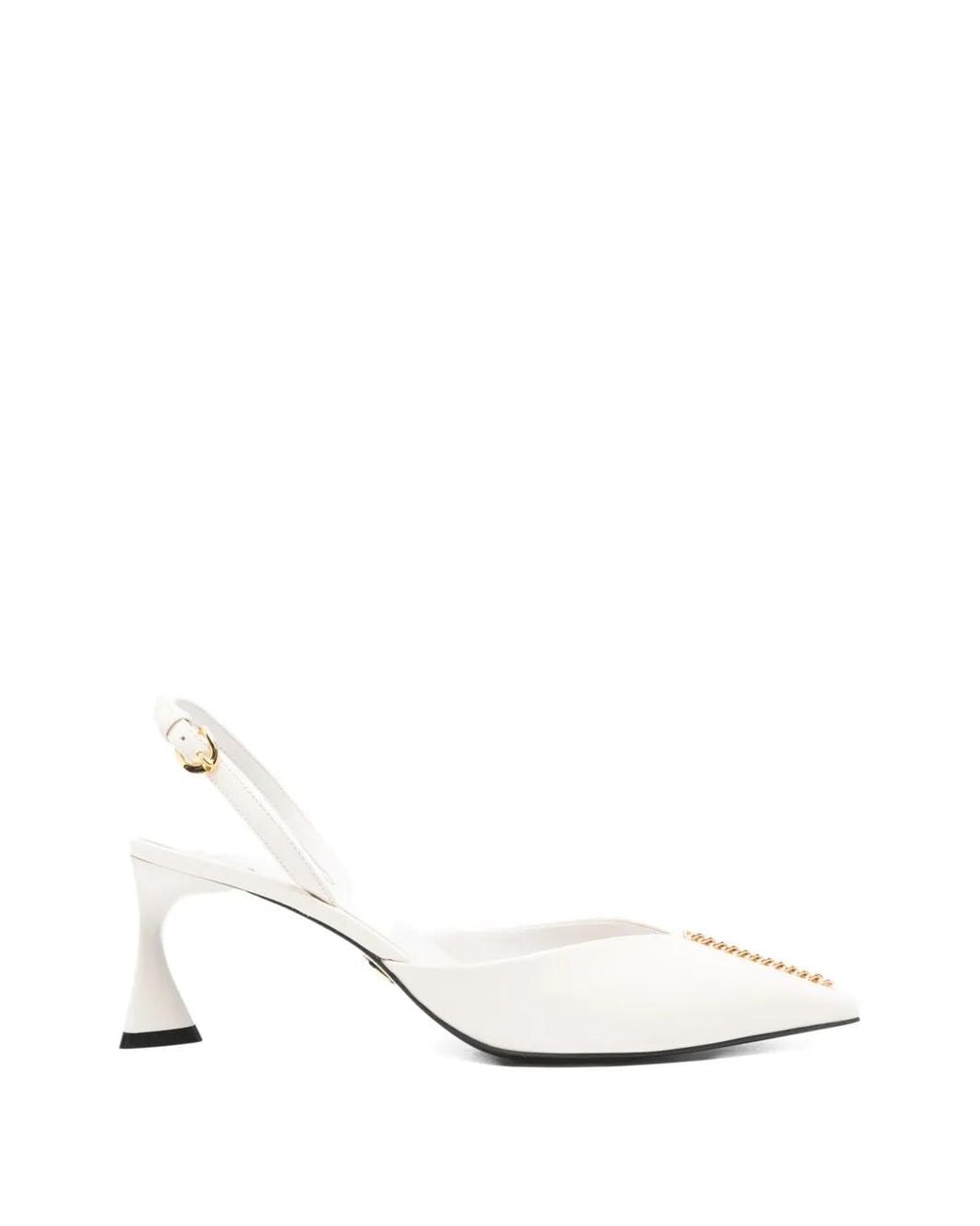 Stella McCartney White Pointed Chain-Detail Pumps