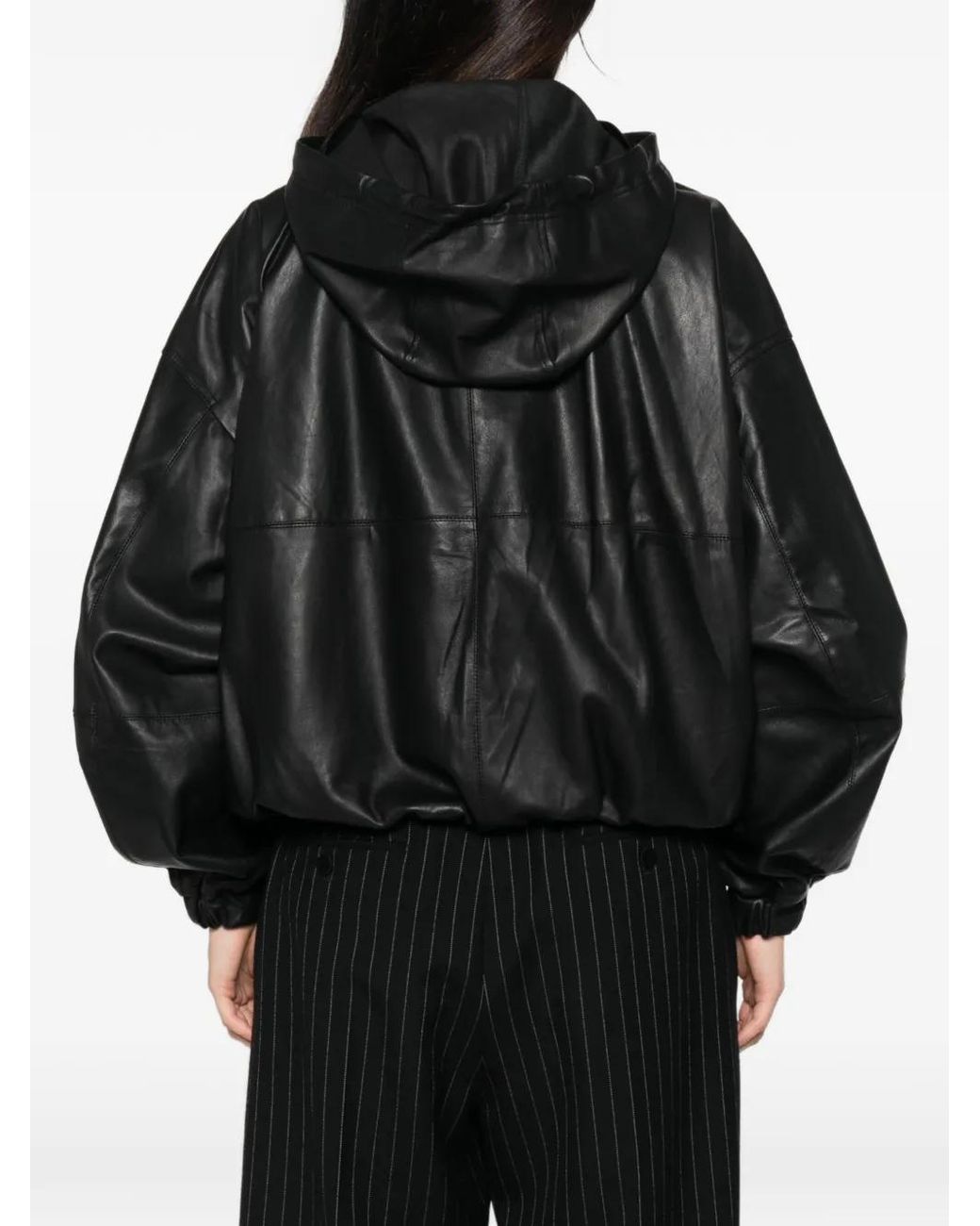Tela Black Hooded Leather Jacket