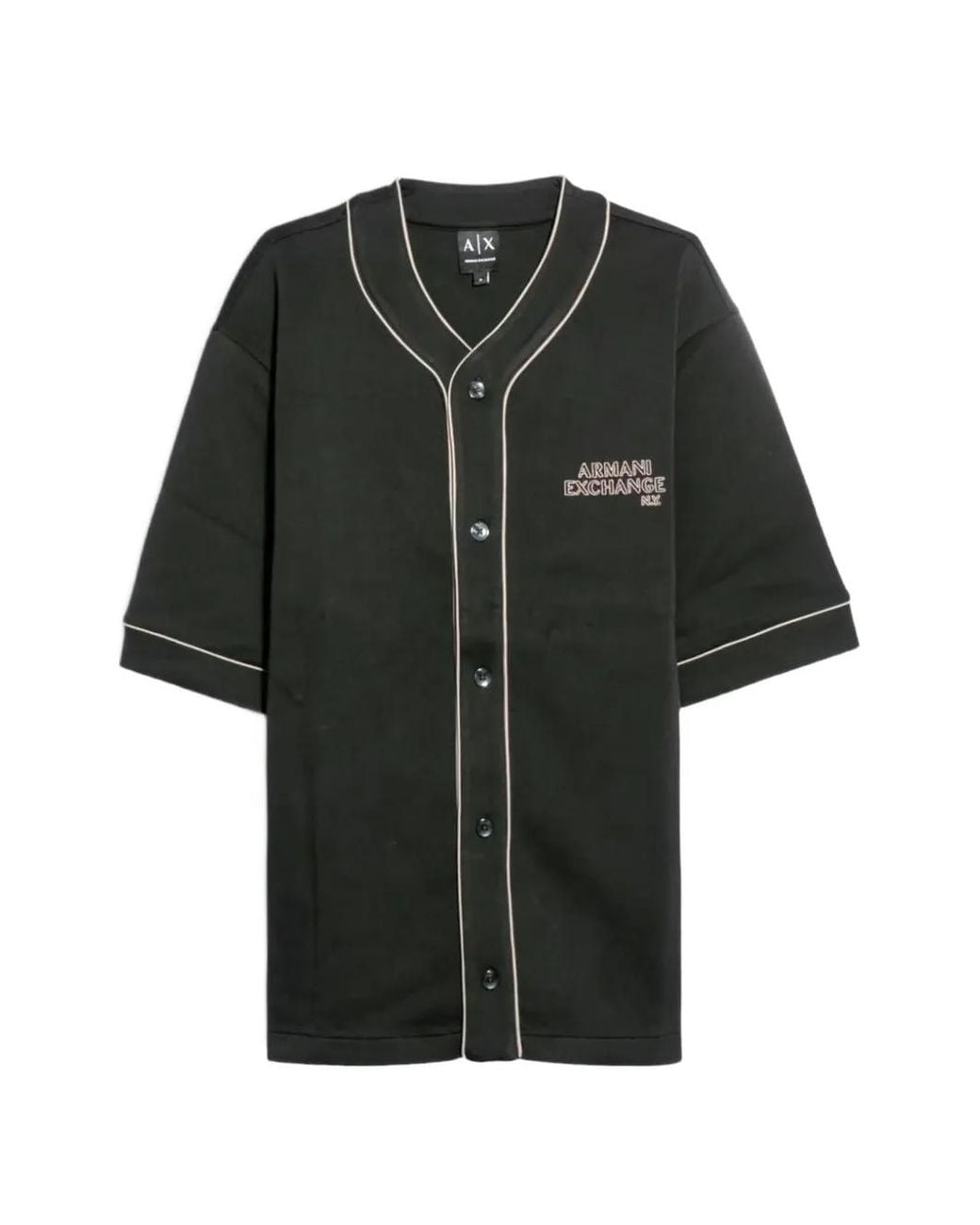 ARMANI EXCHANGE Black Piping-Detail Logo-Embroidered Shirt for men