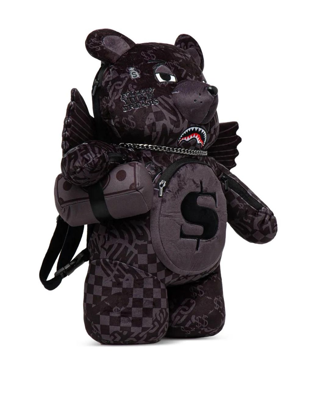 Sprayground Black Large 4Am Money Wing Bear Check-Pattern Backpack