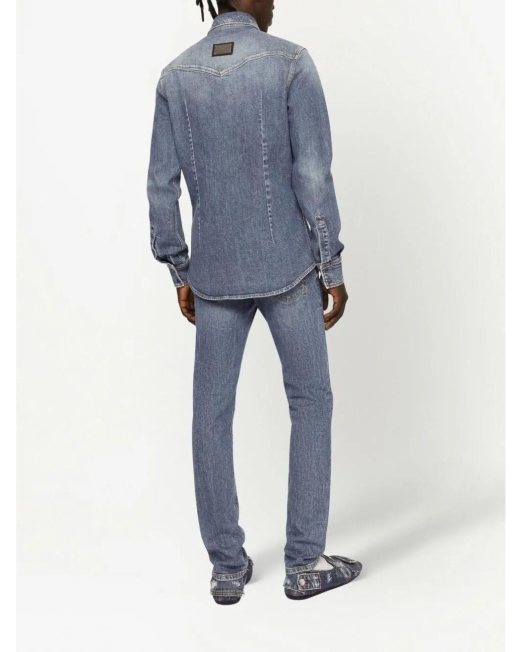 Dolce & Gabbana Blue Logo-Appliqué Skinny Jeans for men